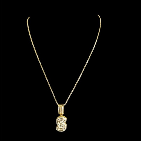 FASHION JEWELRY CHAIN STAINLESS STEEL LETTER S WITH ZIRCONIA MEDAL GOLD COLOR - Picture 5 of 13